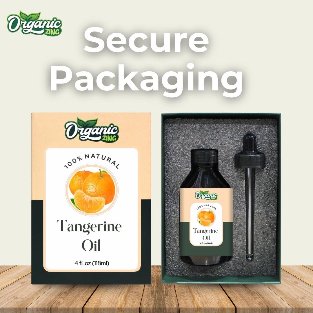 Pure Organic Zing Tangerine Essential Oil for Skin, Face, Hair Care & Aromatherapy - 100% Natural, Cold Pressed, 4oz (118ml) - Perfect for DIY Beauty, Massage, Diffuser & Stress Relief
