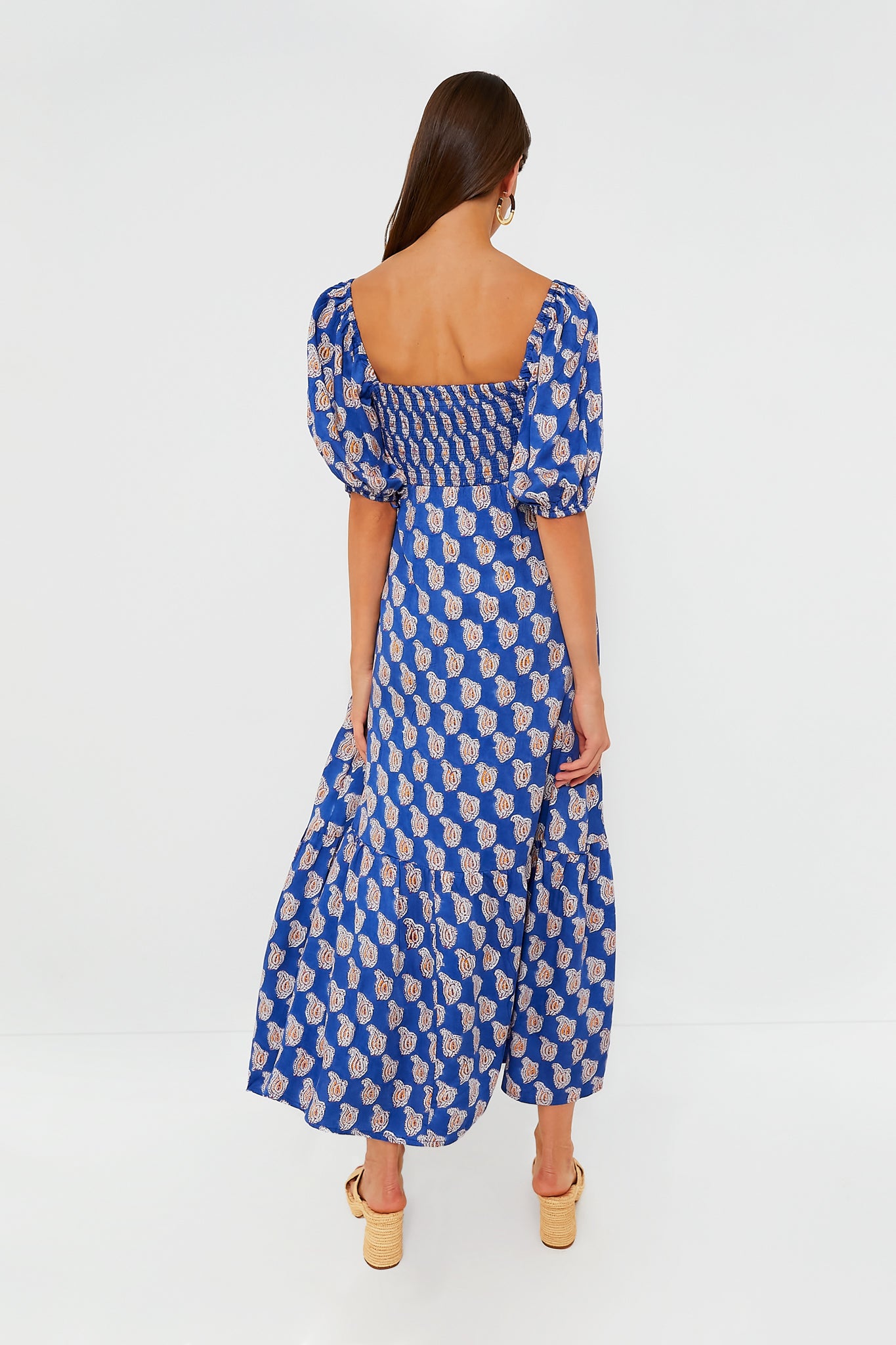Elegant Blue Paisley Floral Satin Maxi Dress for Women | Summer Beach Wedding Party & Vacation Outfit