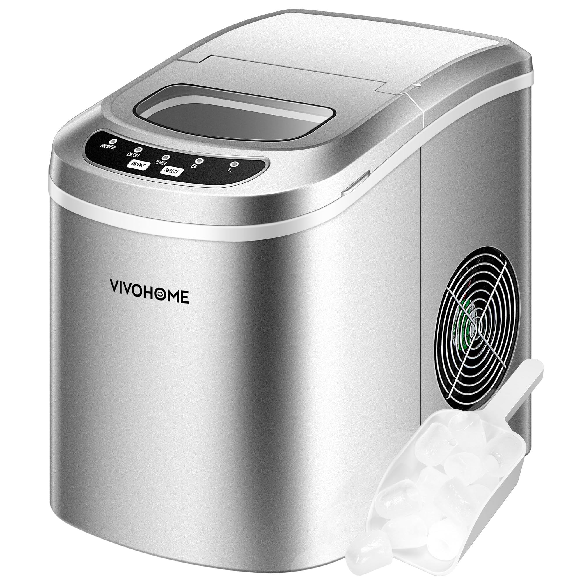 VIVOHOME 26lbs/Day Portable Electric Ice Maker Machine - Compact Countertop Automatic Ice Cube Maker with Self-Cleaning Function & Scoop - Perfect for Home, Office, RV, and Parties (Silver)