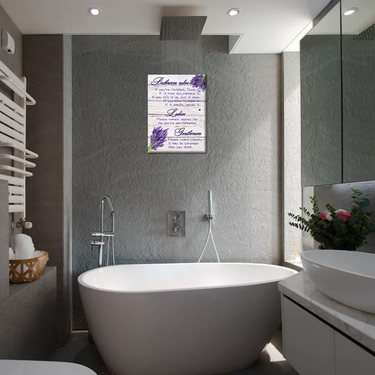 Lavender Bathroom Wall Art - Farmhouse Toilet Decor 12x15 for Home & Office