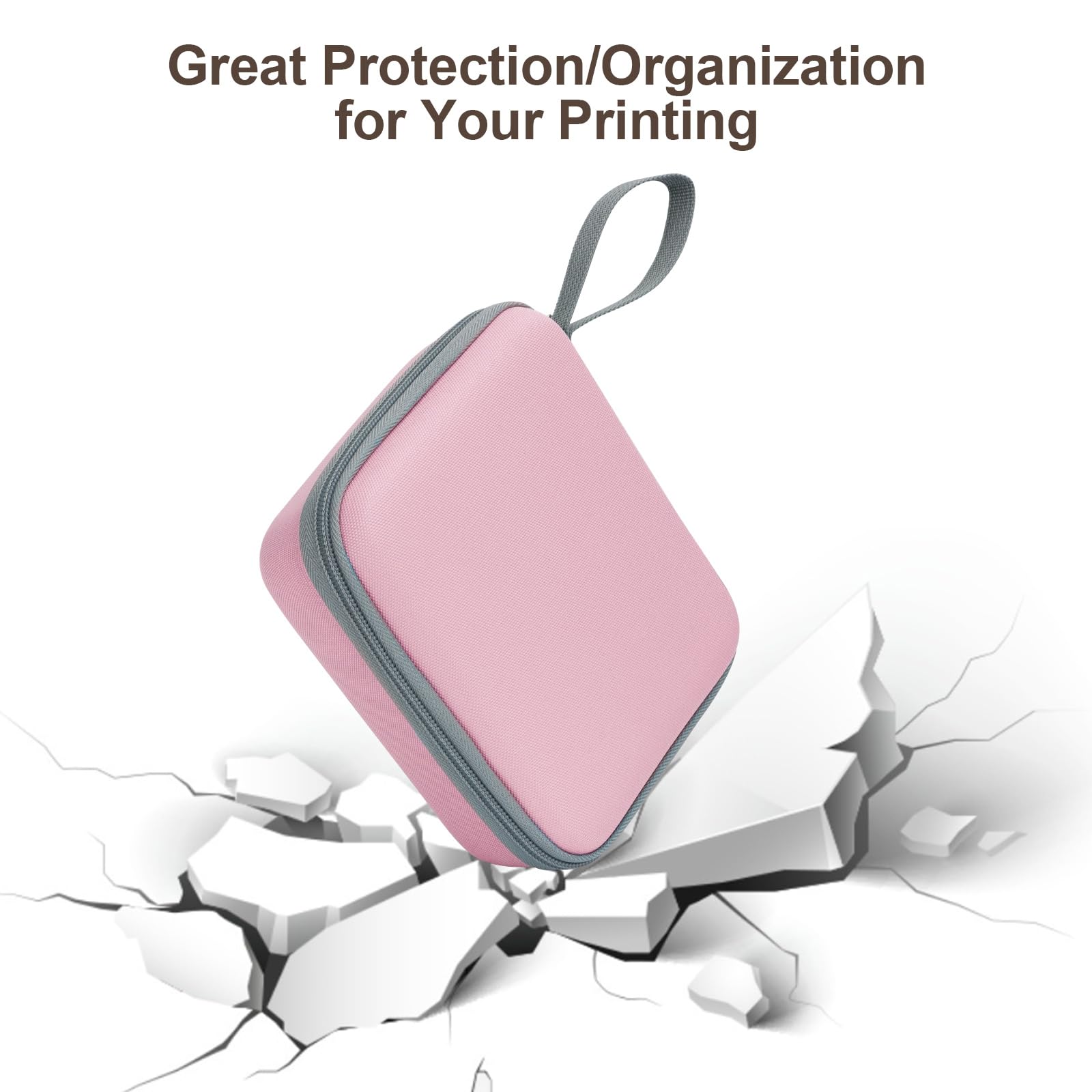 Phomemo T02/Memoking/HUIJUTCHEN Mini Sticker Printer Carrying Case - Portable Hard Travel Storage for Label Maker & Thermal Printer Paper (Pink) - Perfect for Home, Office, School & Travel Organization
