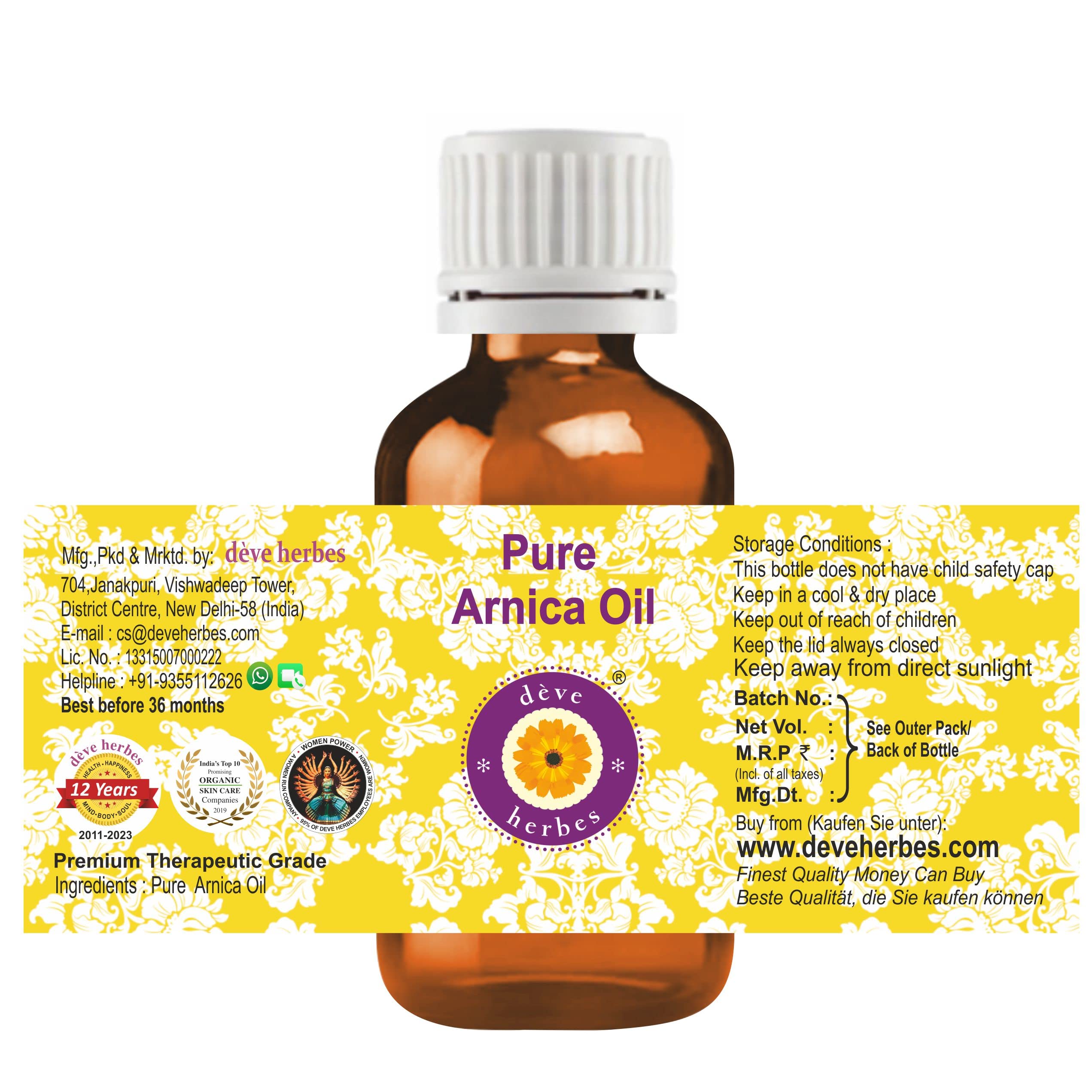 Pure Arnica Oil (Arnica montana) - 100% Natural Therapeutic Grade for Pain Relief, Bruises & Inflammation - 15ml Bottle - Perfect for Massage, Muscle Recovery & Skin Care