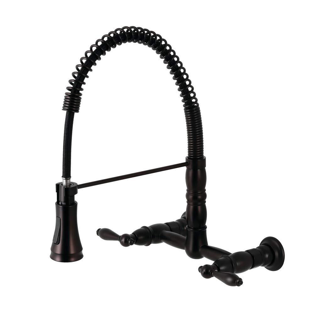 Kingston Brass GS1245AL Heritage Pull-Down Sprayer Kitchen Faucet - Oil Rubbed Bronze Finish - 14.13 x 13.13 x 16 Inches - High Arc Design for Modern Kitchens - Perfect for Washing Dishes, Filling Pots & Daily Cooking Tasks
