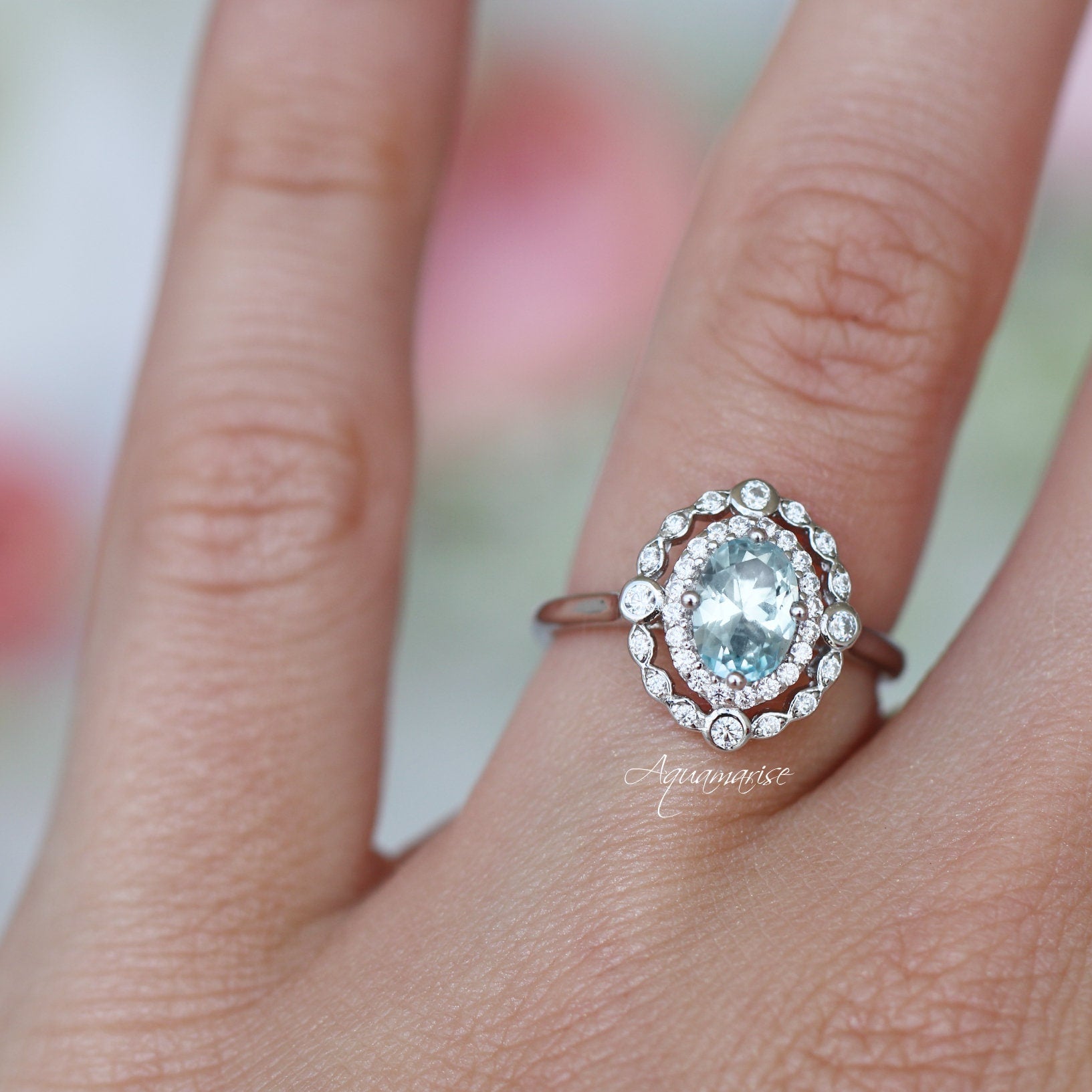 Valentine's Day Aquamarine Birthstone Ring - Sterling Silver Jewelry for Women - Perfect Gift for Anniversary, Engagement & Special Occasions