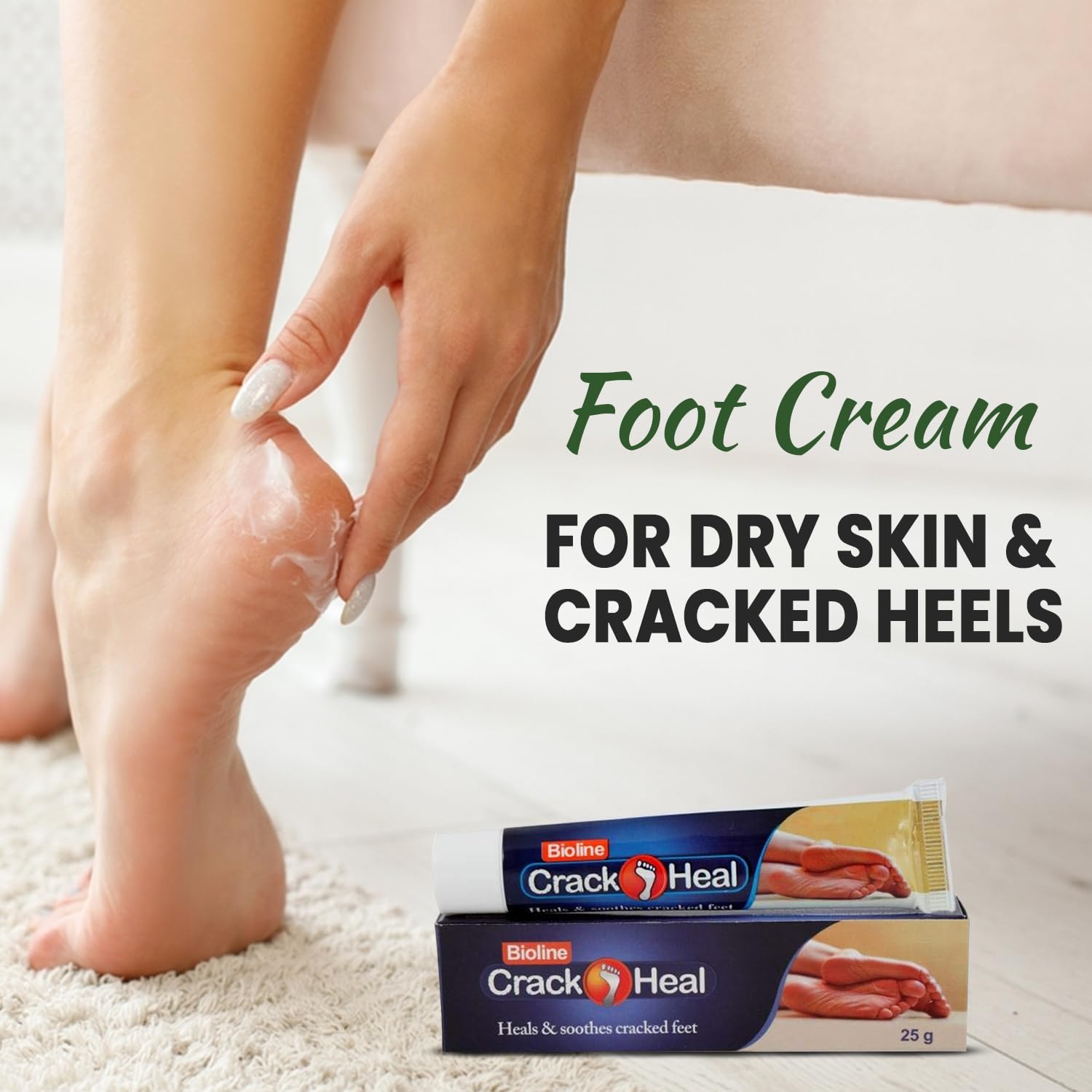 BIOLINE Crack Heal Foot Cream for Dry Skin & Cracked Heels - Moisturizing Treatment for Rough Feet - 25g Each (Pack of 3) - Perfect for Daily Foot Care, Cracked Heel Repair & Softening Dry Skin at Home or Travel