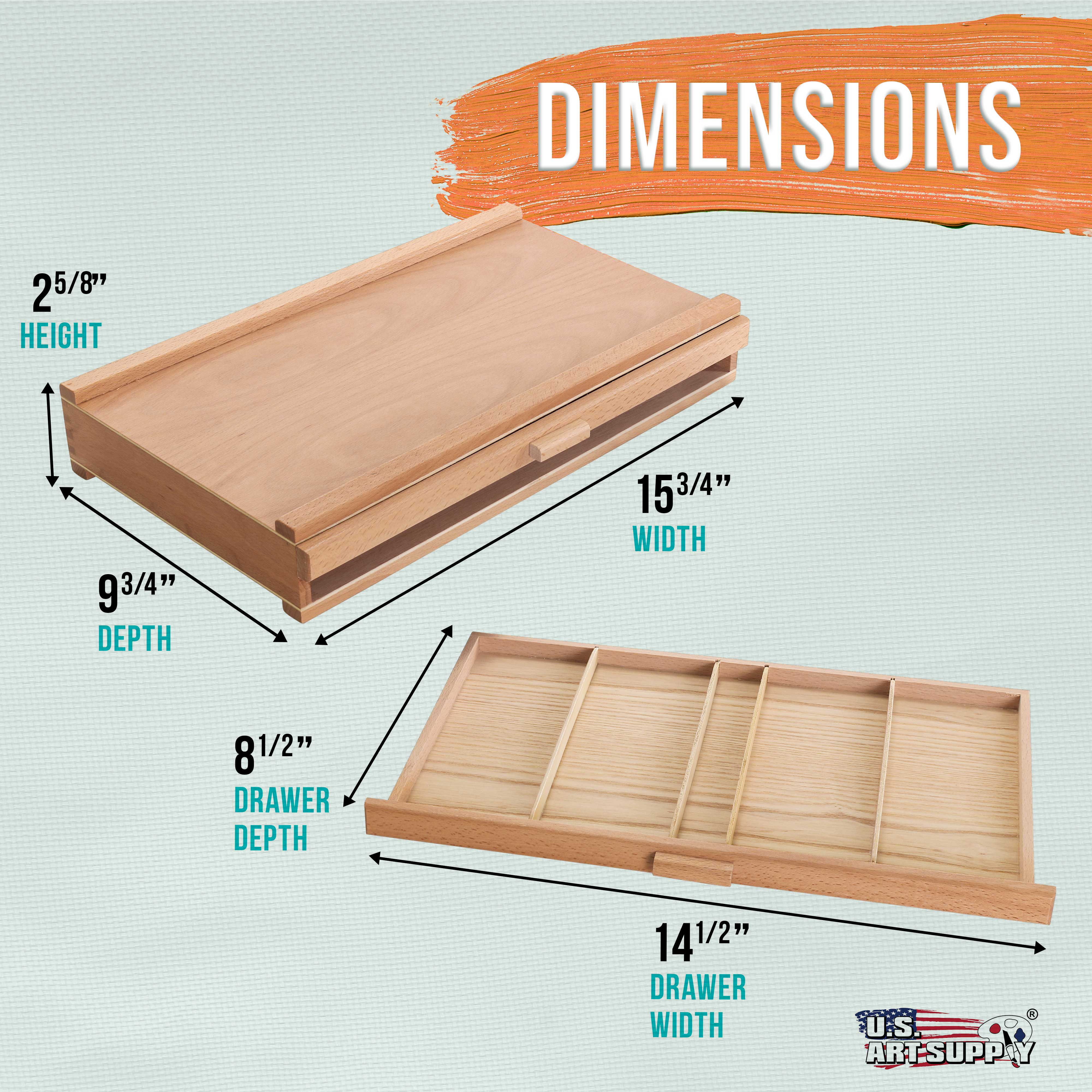 2-Drawer Artist Wood Storage Box for Pastels, Pens, Markers & Art Supplies | Elm Hardwood Construction with 5 Compartments per Drawer | Perfect for Drawing, Sketching & Blending Tools Organization in Studio or Classroom