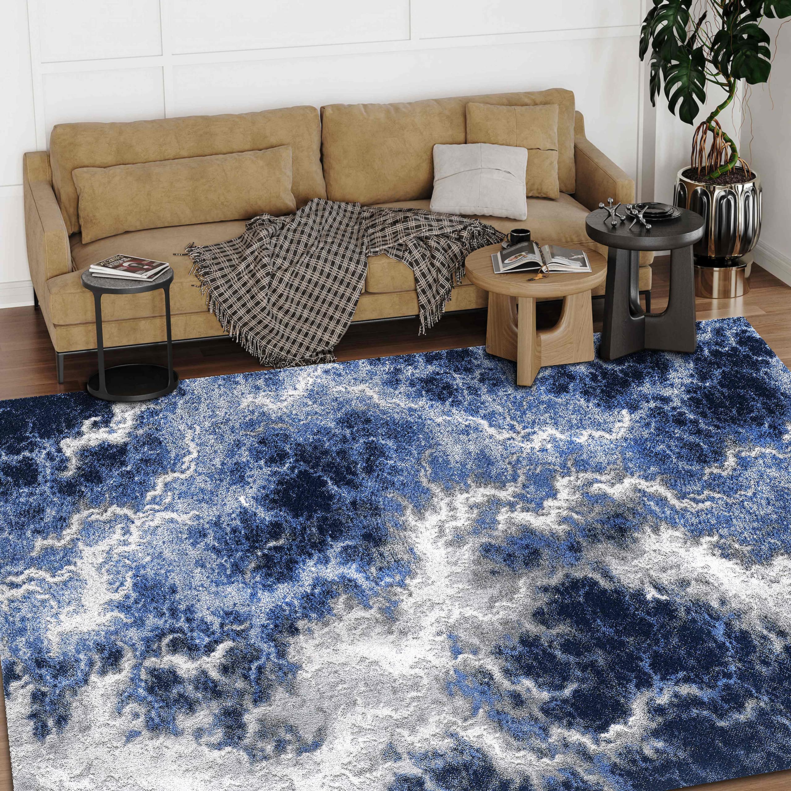 Boho Abrash Rug - Navy Blue, Silver & Multi-Color Luxury Living Room Carpet | Ultra Soft Thick Pile Non-Shedding Rug | Perfect for Bohemian Home Decor, Bedroom & Cozy Spaces