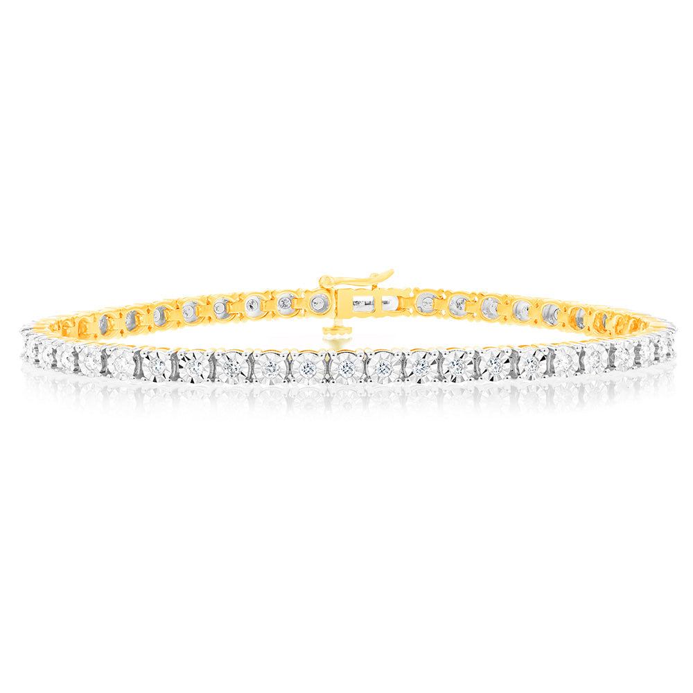 1 Carat Diamond Tennis Bracelet in 9ct Yellow Gold - Elegant Jewelry Gift for Women, Anniversary & Special Occasions