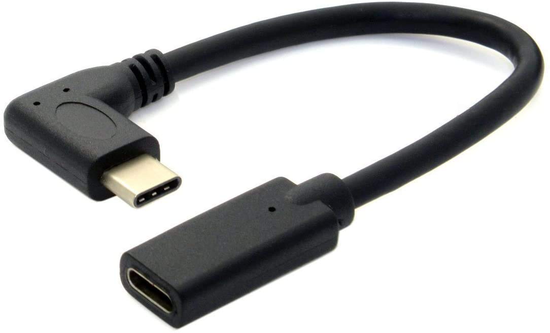 USB C Extension Cable - Right Angle USB-C to USB-C Extension Cord, Type-C Male to Thunderbolt 3 Female Adapter for MacBook Air, Switch, Laptop, Tablet, iPad - Perfect for Gaming, Office & Travel Charging