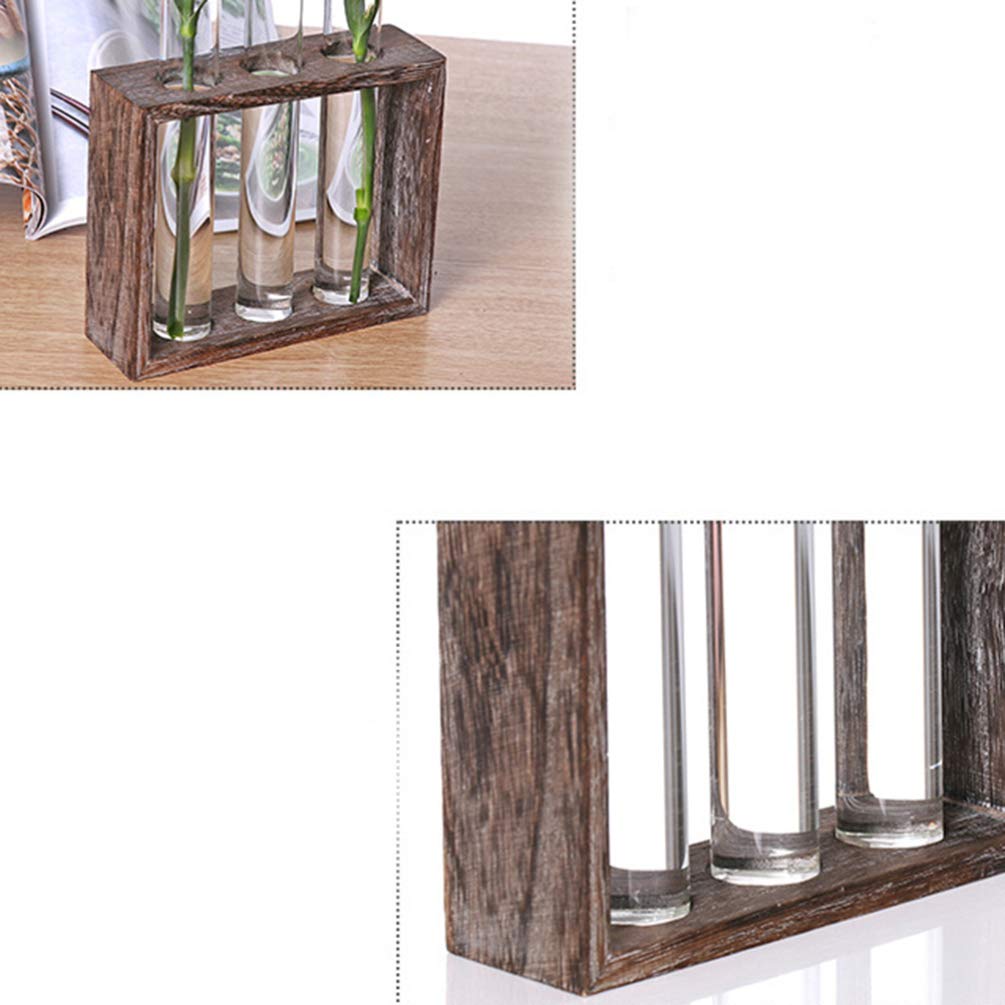 DOITOOL 1PC Hydroponic Glass Tube Vase with Wood Frame - 5 Crystal Glass Test Tube Flower Pots for Home, Office, Wedding & Party Decorations - Perfect for Succulents, Air Plants & Floral Arrangements