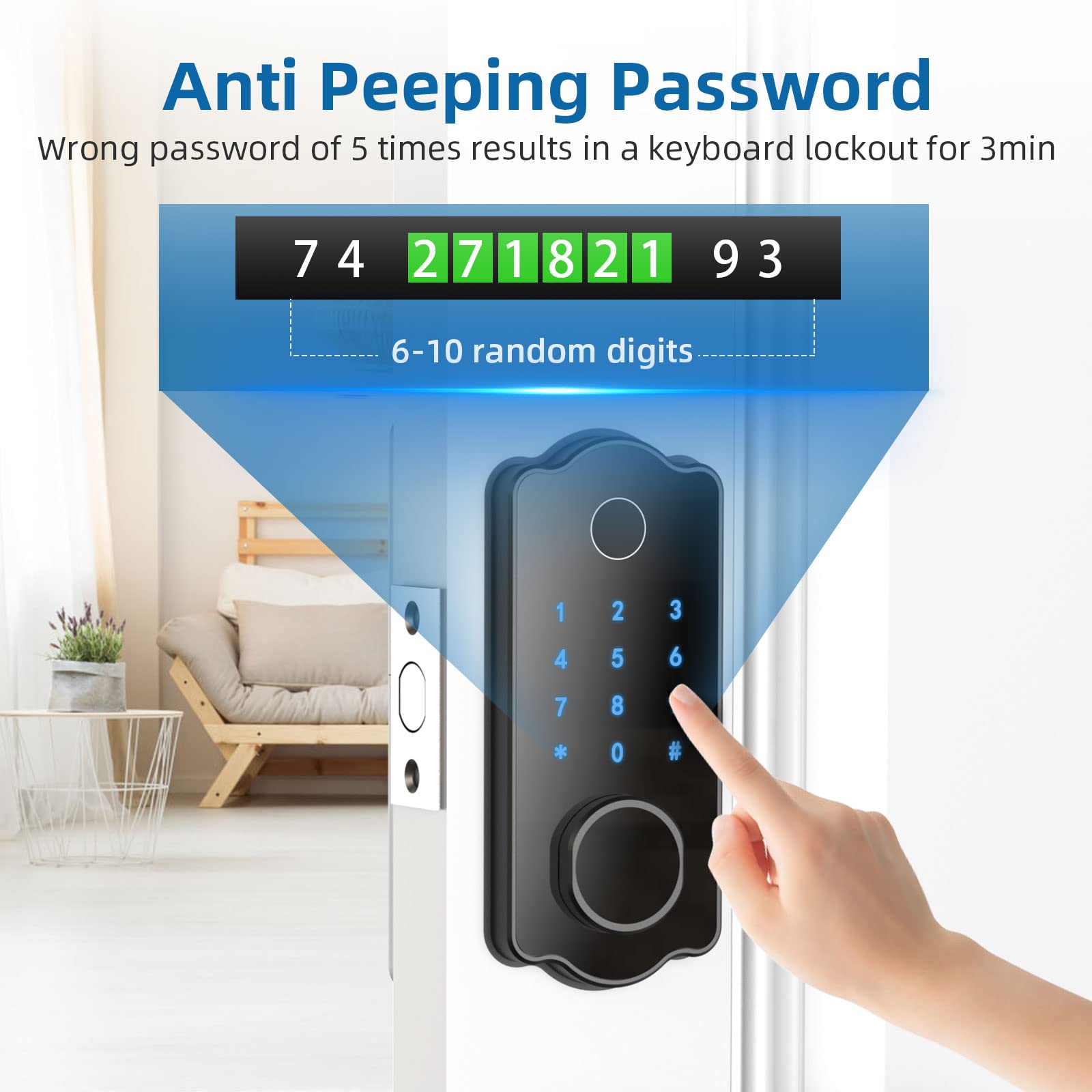 **PIONEERWORKS 5-in-1 Smart Keyless Entry Door Lock – Fingerprint, IC Card, Keypad, App & Key Access, Auto-Lock, Locking History – Black | Secure Your Home, Office & Vacation Rental**