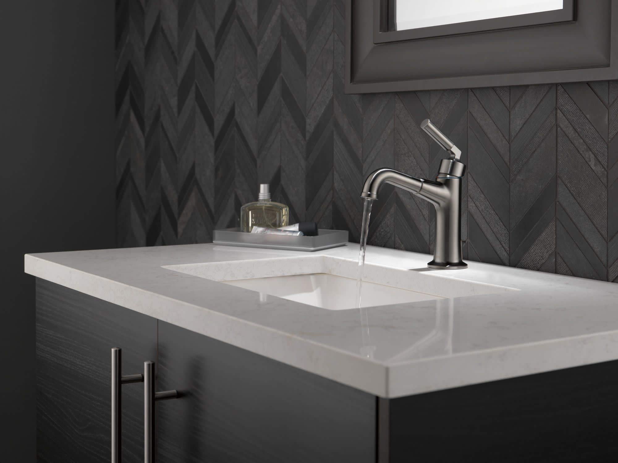 Delta 548LF-PNMPU Single Handle Bathroom Sink Faucet - Brushed Nickel Finish, WaterSense Certified for Bathroom Vanity, Powder Room & Guest Bath Installation