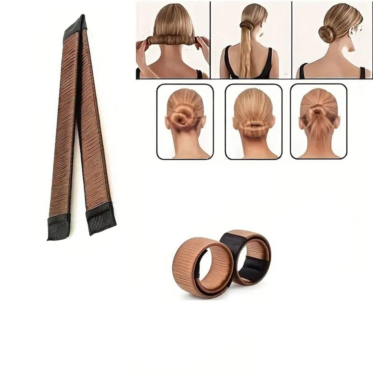 GadinFashion™ Hair Bun Maker for French Twist & Donut Bun - Brown Hair Styling Tool (Pack of 2) - Perfect for Updos, Weddings & Everyday Hairstyles