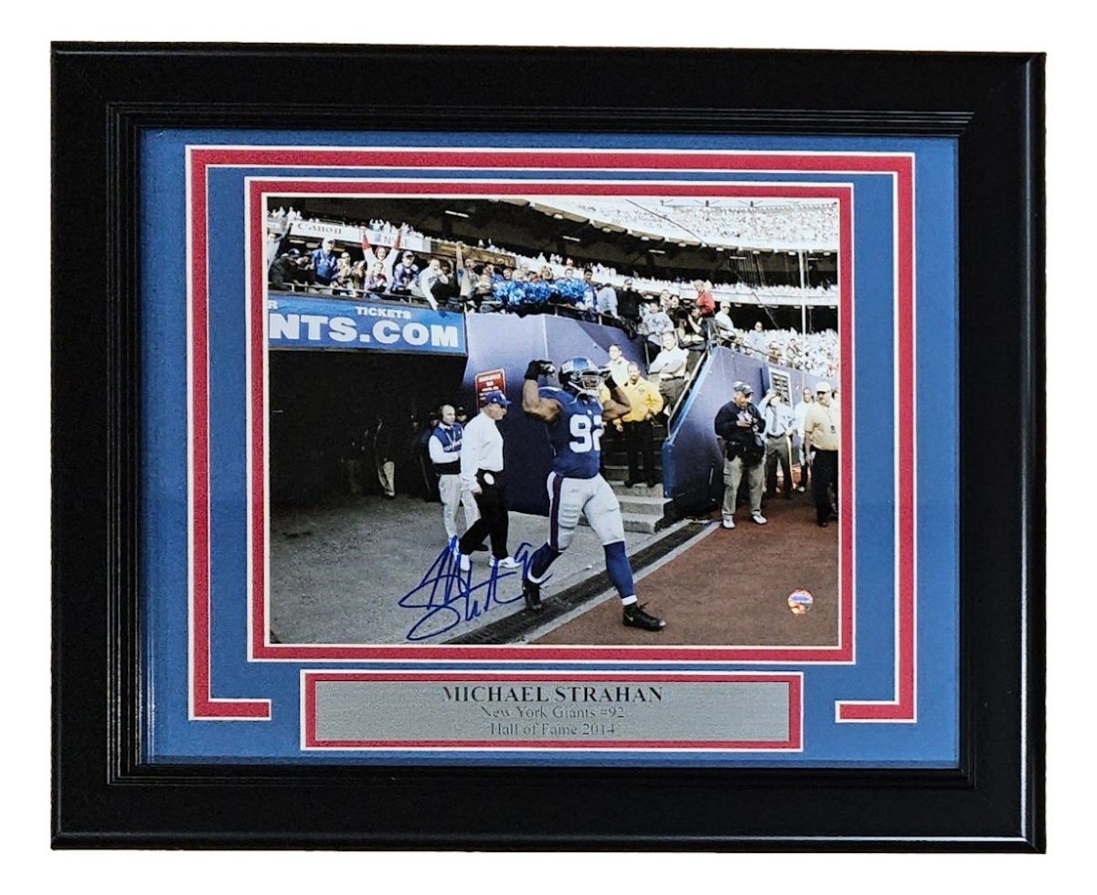 Michael Strahan Autographed New York Giants 8x10 Photo with Steiner Sports Hologram - Framed Memorabilia for Football Fans, Man Cave Decor, Sports Collectibles Display