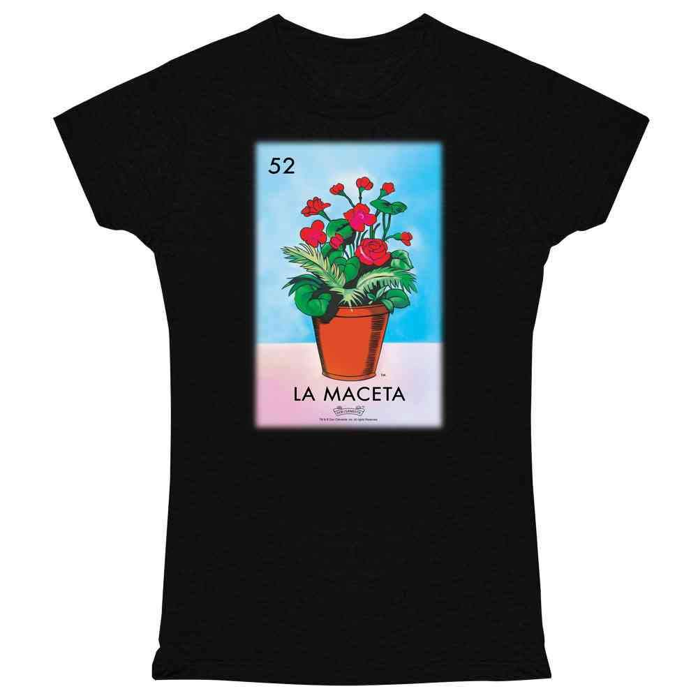 Pop Threads La Maceta Flower Pot Card Mexican Bingo Graphic Tee Shirt for Women - Fun Casual Wear for Parties, Cinco de Mayo & Bingo Nights