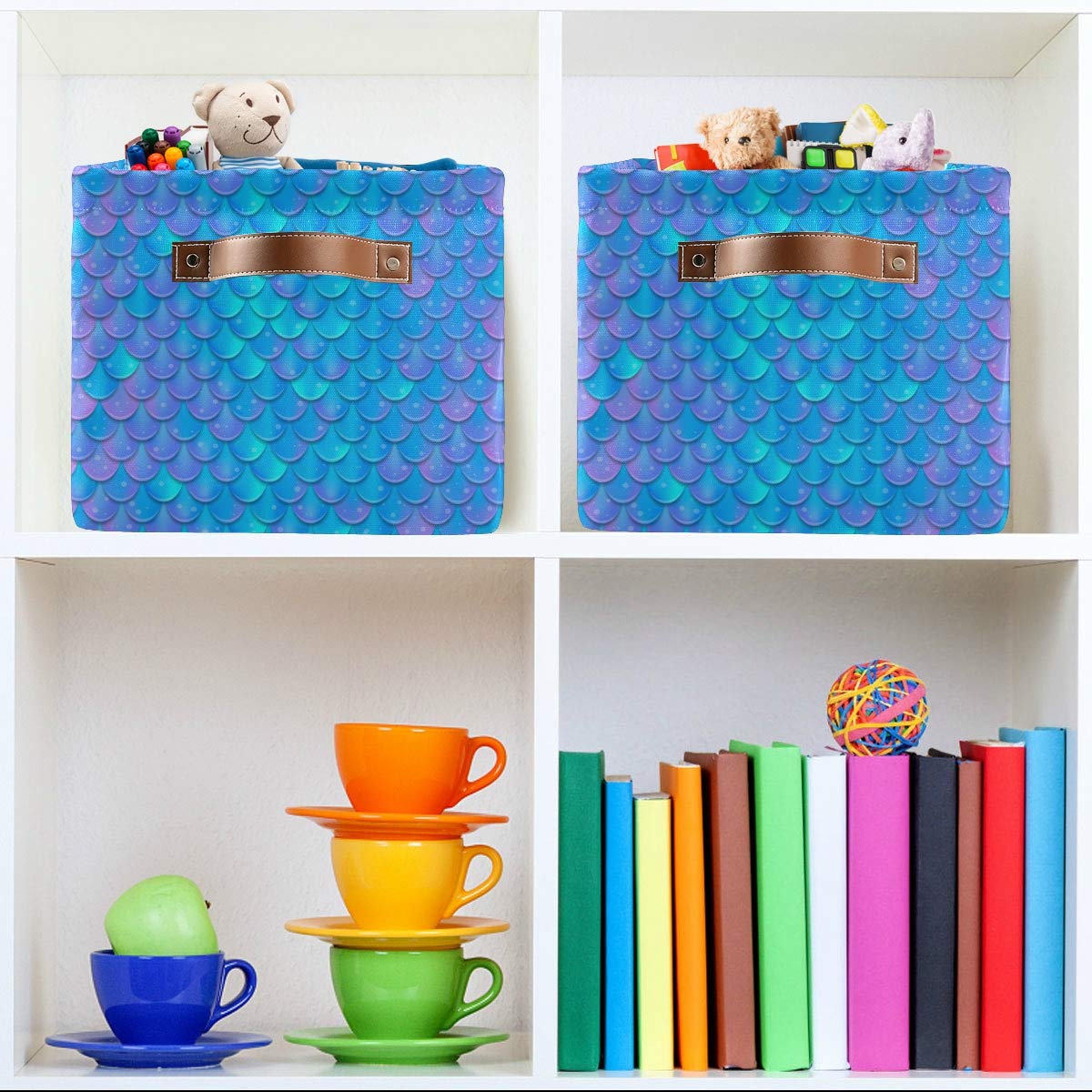 Blue Mermaid Storage Baskets - Collapsible Fabric Bin for Home & Bedroom Organization
