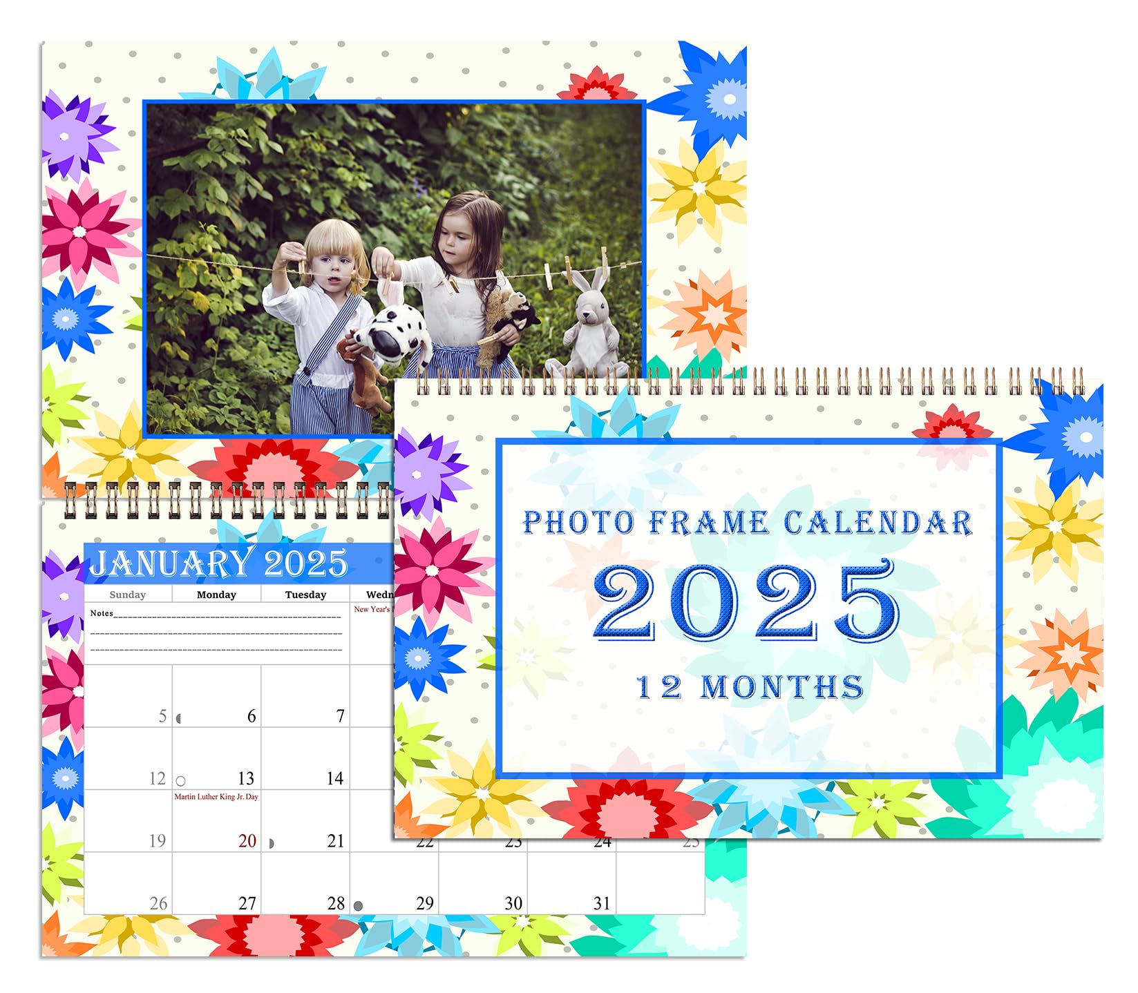 2025 Spiral-Bound Photo Frame Wall Calendar - Customizable 12-Month Desktop & Wall Planner with Geometric Design (Add Your Own Photos) - Perfect for Home Office Decor, Gift Giving & Personal Organization