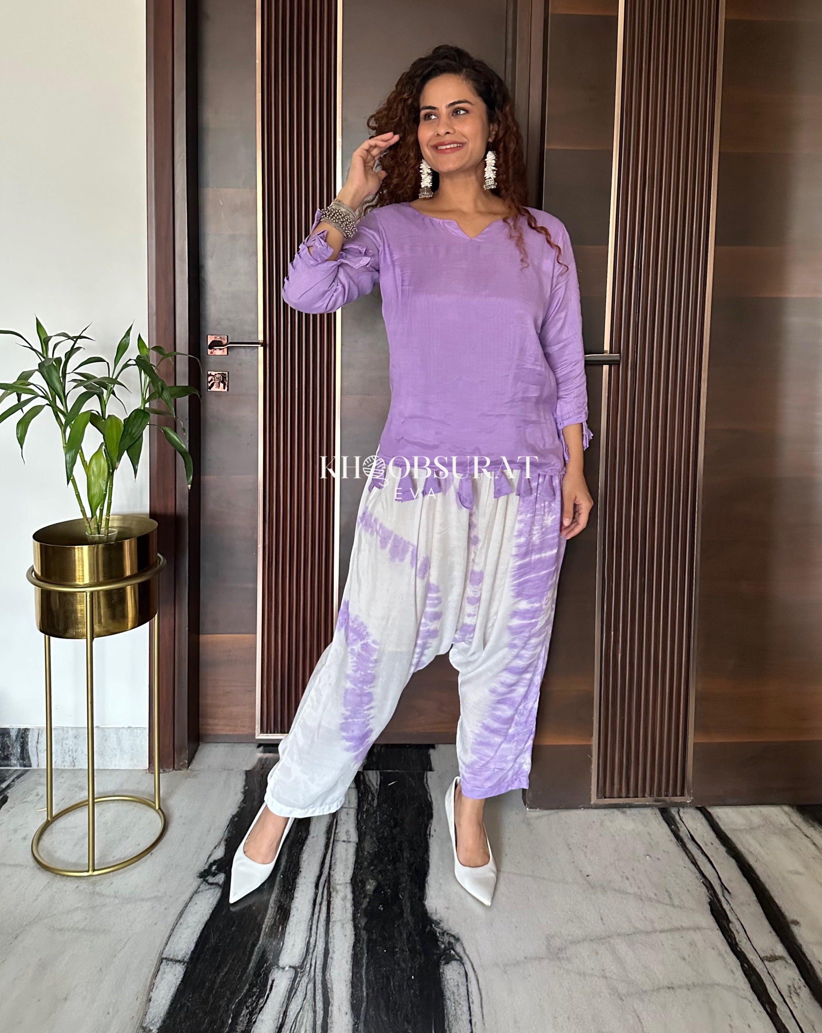 Stylish Purple Top & Tulip Pants Set - Women's Floral Print Outfit for Spring Summer | Perfect for Casual Wear, Office & Date Night