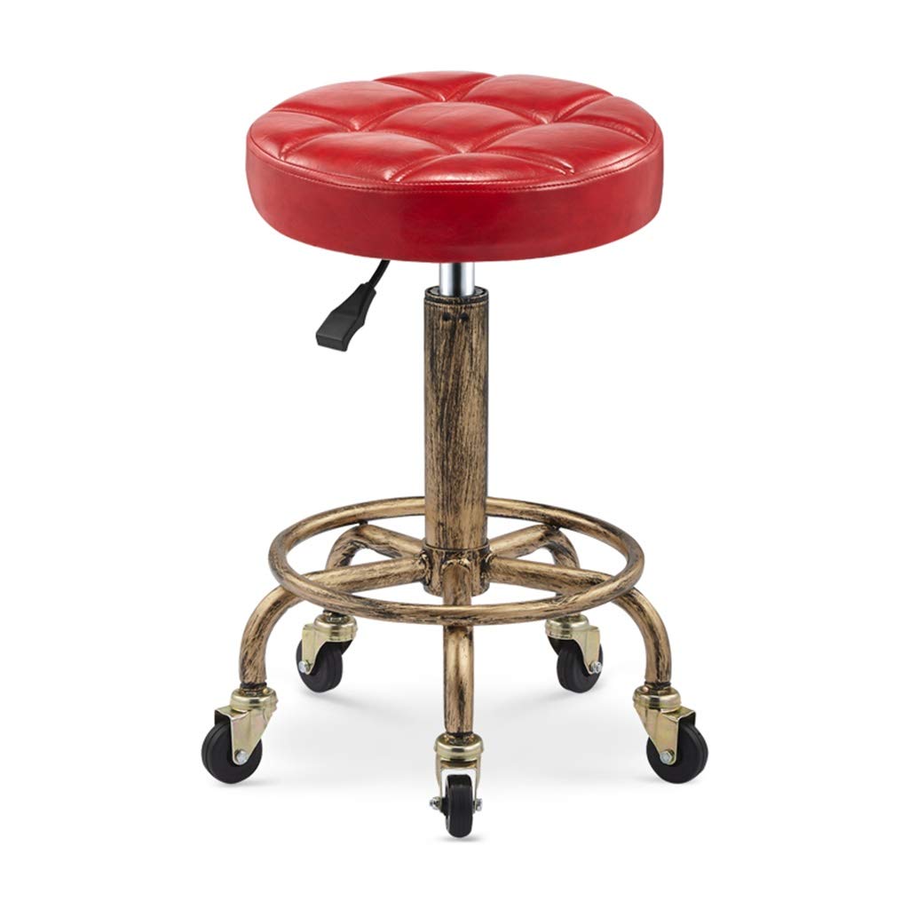 Premium Round Rolling Stool - PU Leather Swivel Height Adjustable Office Chair with Wheels, 32.5-64cm Drafting Stool for Studio, Shop & Workstation - Perfect for Office, Salon, Tattoo Parlor & Home Workspace (Color: C)