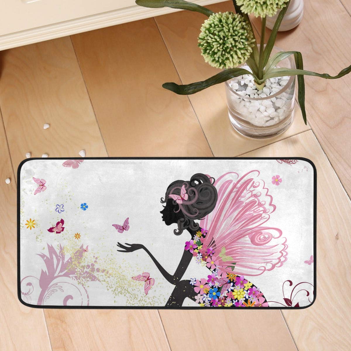 Non-Slip Kitchen Rugs - Floral Butterfly Anti-Fatigue Mats 20x20in for Cooking & Dining Room Decor