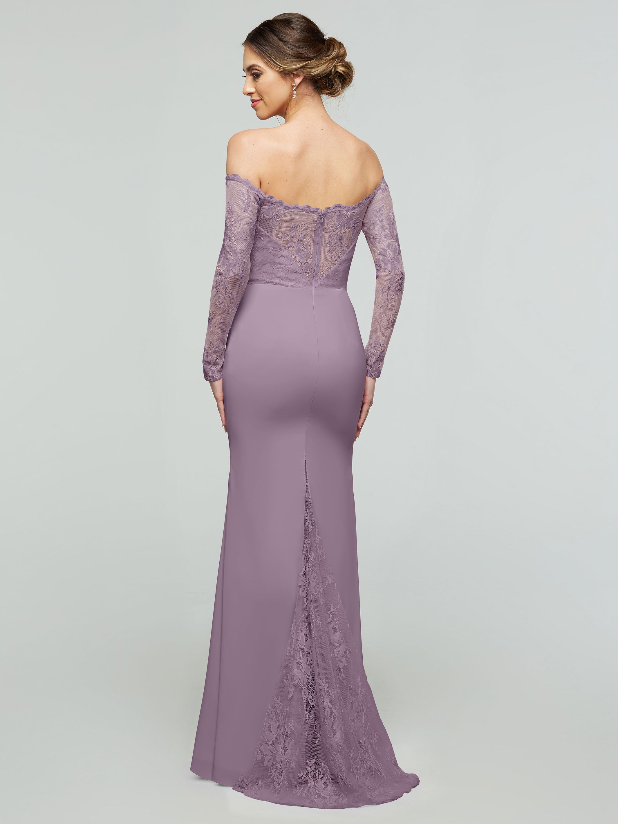 Elegant 80191 Chiffon & Lace Mermaid Bridesmaid Dress with Off-the-Shoulder Long Sleeves - Perfect for Weddings, Formal Events & Evening Parties