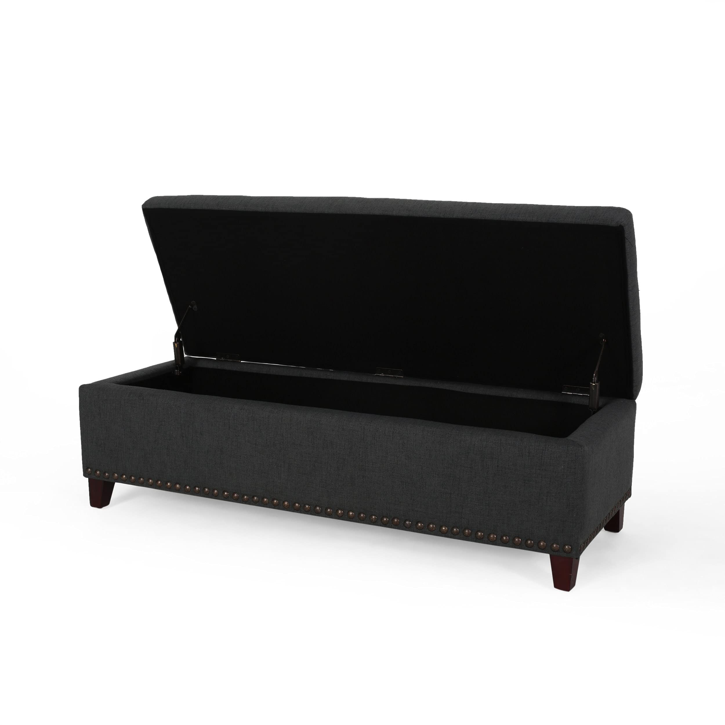 Christopher Knight Home Obert Ottoman - Dark Gray Storage Bench with Tufted Upholstery | Perfect for Living Room, Bedroom & Entryway Seating & Organization