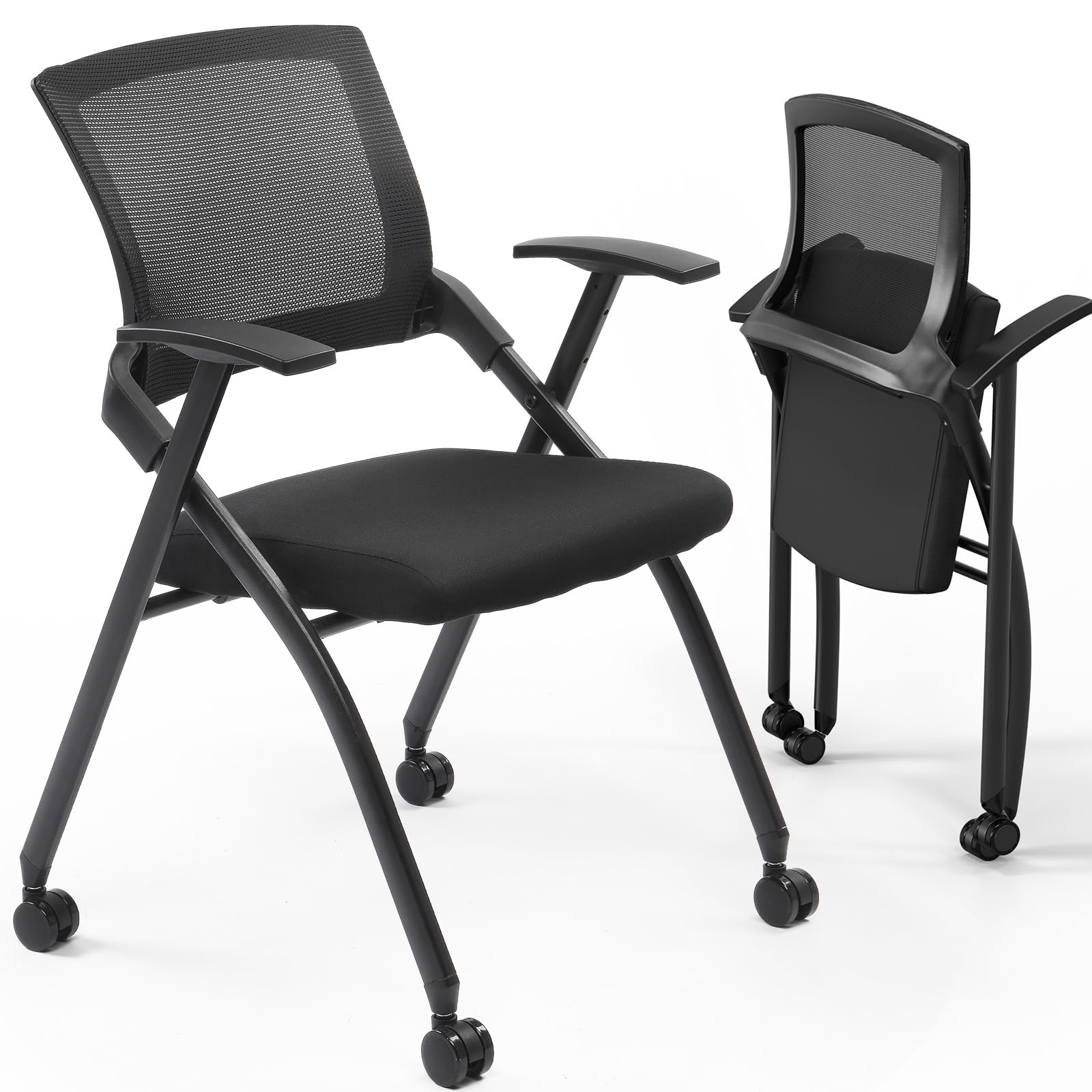 Stackable Rolling Office Chairs with Wheels - Ergonomic Folding Conference Room Chairs for Training, Guest Reception & Events - 350lb Weight Capacity - Perfect for Meetings, Seminars & Office Spaces