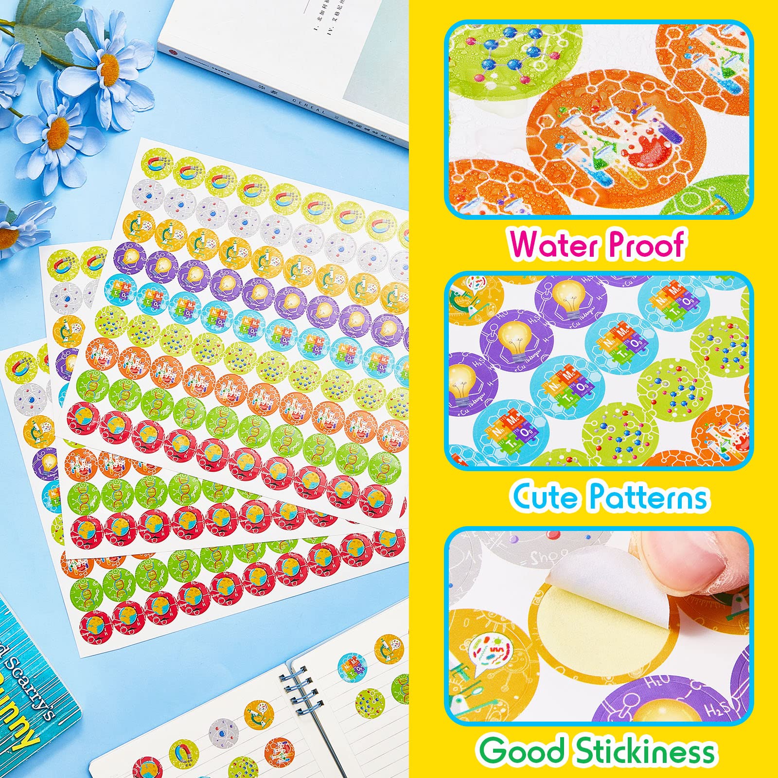 1800 Pcs Science Stickers for Kids - Chemistry, Lab & Space Themed Reward Stickers - Bulk Science Party Favors, Classroom Incentives & Birthday Decals (9 Styles) - Perfect for Teachers, Students & Science Enthusiasts