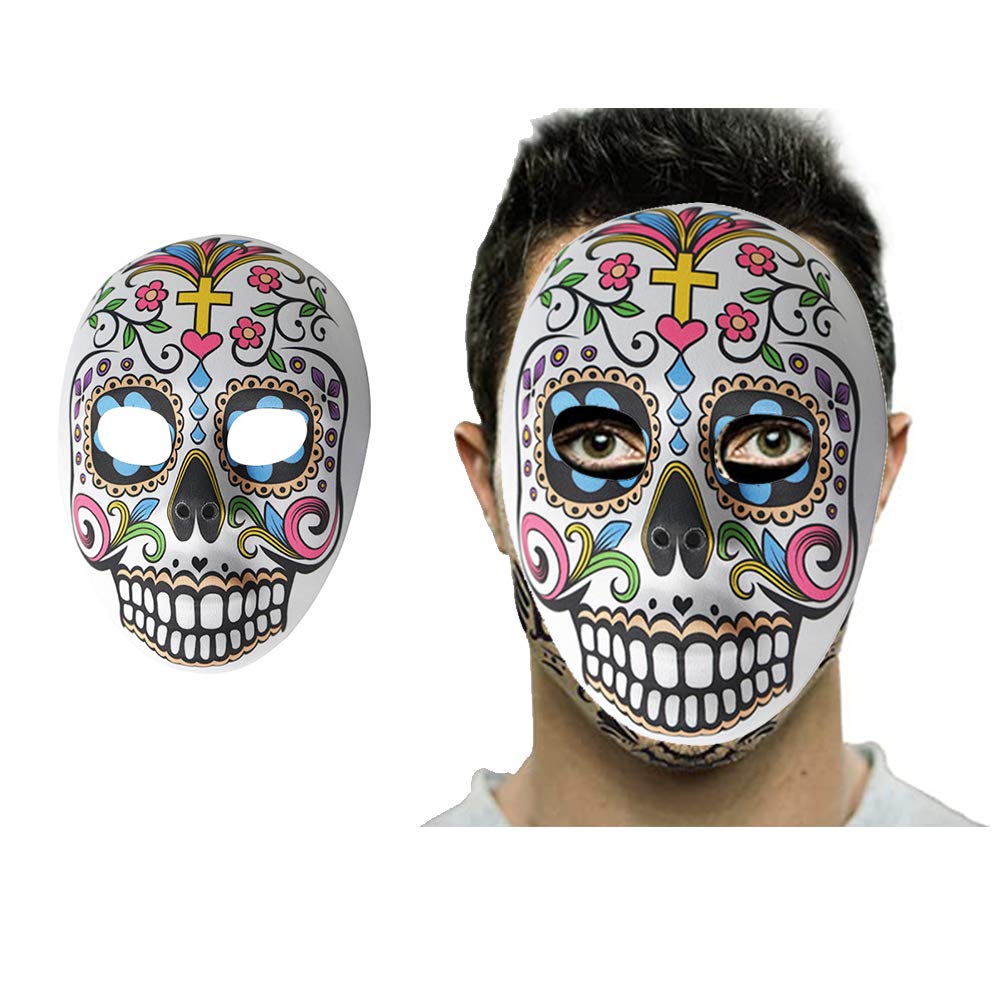 Day of The Dead Sugar Skull Mask - Mexican Halloween Costume Accessory (2-Pack) for Dia de Los Muertos Parties & Masquerade Events