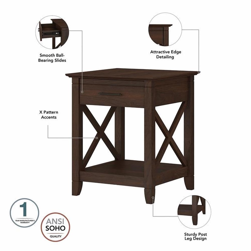 BOWERY HILL Cherry Wood Nightstand with Drawer - Modern Bedside Table for Bedroom, Living Room, or Guest Room - Sturdy Engineered Wood Construction
