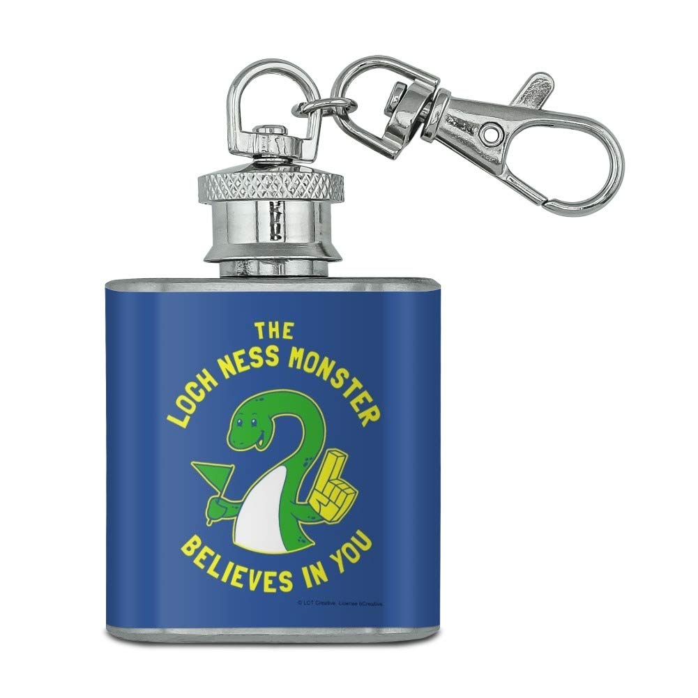 Funny Loch Ness Monster Mini Flask Keychain - 1oz Stainless Steel Flask for Whiskey & Liquor - Great Gift for Men, Women & Whiskey Lovers - Perfect for Parties, Camping & Outdoor Adventures