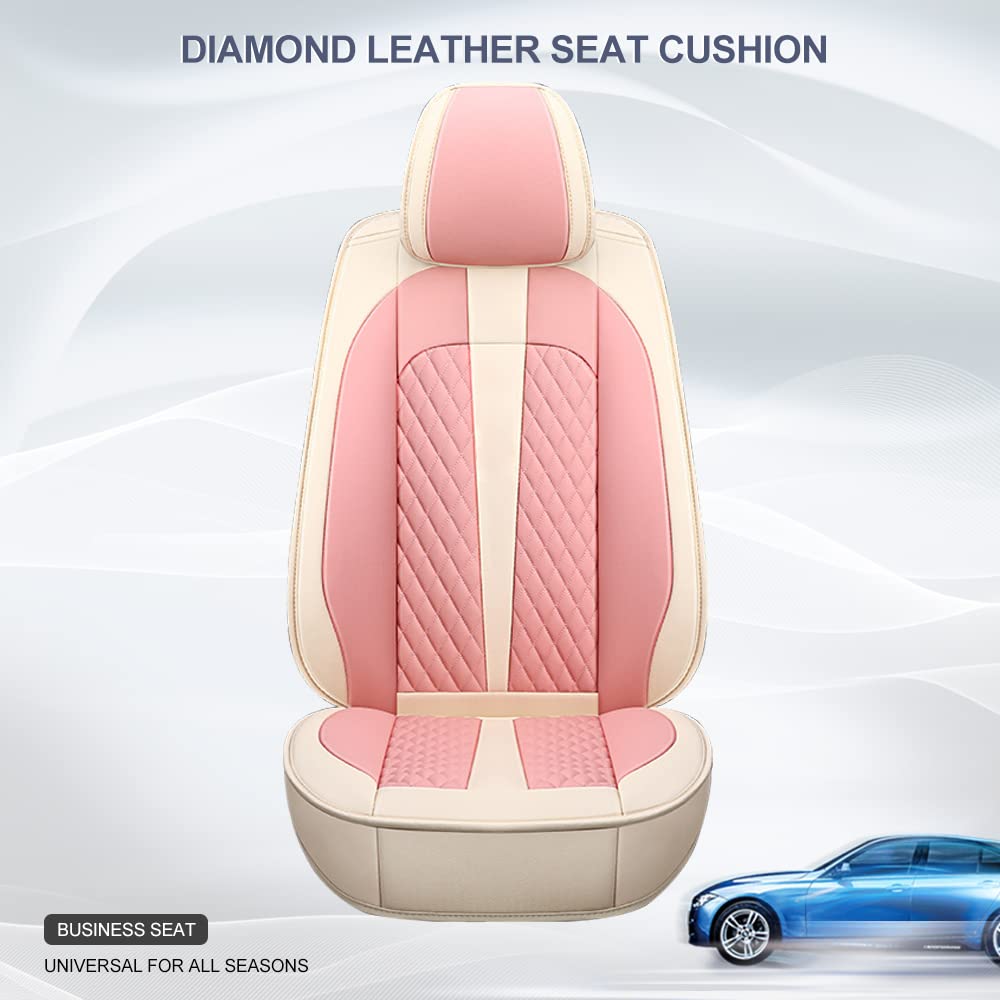 Premium Waterproof Scratch-Resistant Non-Slip Leather Car Seat Covers - Full Set Compatible with Seat Ibiza & Airbag Safety (Beige/Pink) | Luxury Protection for Daily Commute, Road Trips & Family Travel