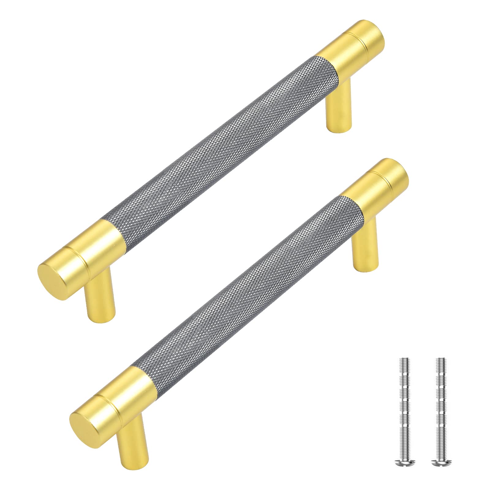 TRUSTMI 10 Pack 5 Inch Cabinet Pulls - Knurled Diamond Pattern Drawer Handles for Bathroom, Kitchen, Cupboard & Vanity - Pewter Grey & Gold Hardware - Perfect for Modern Home & Office Furniture Upgrade