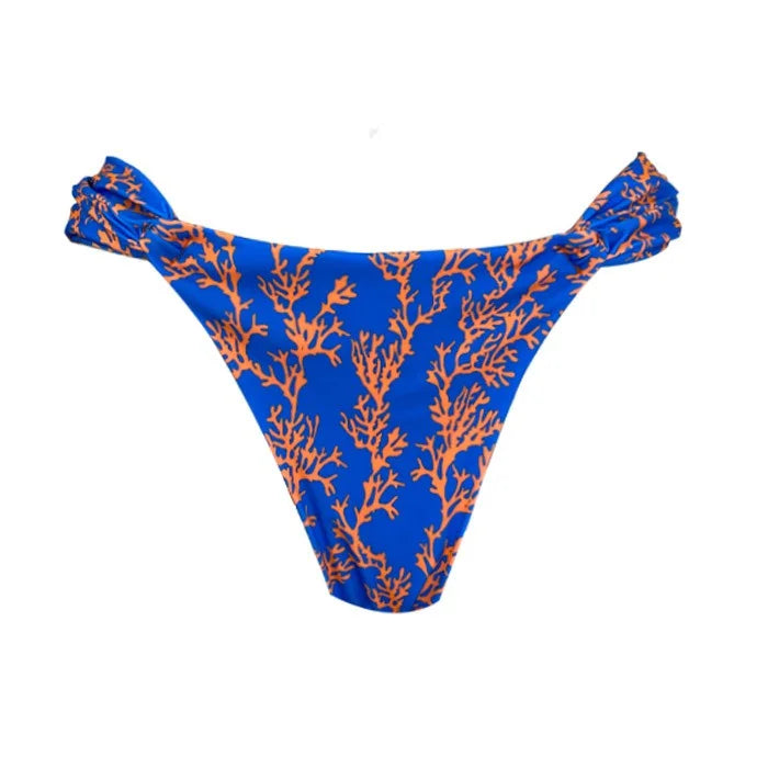 Blue Orange Sea Coral Brazilian Classic Side Scrunch Bikini Bottom - Sexy Swimwear for Beach, Pool & Vacation | High Waisted Cheeky Bikini Bottoms for Women