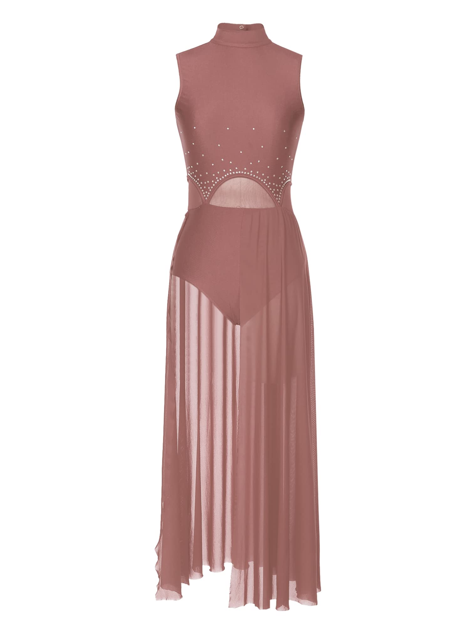 Hularka Women's Long Lyrical Dance Costume - Mesh Sleeveless Split Dress for Modern Contemporary Dance Performance, Stage Show & Competition