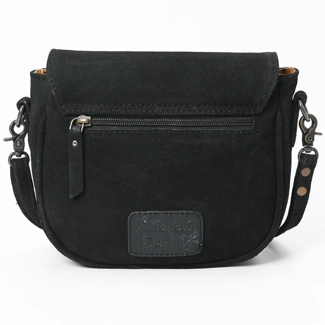 American Darling Black Roughout Boot Stitch Leather Crossbody Bag - Stylish Western Handbag for Women - Perfect for Daily Use, Travel & Country Music Festivals