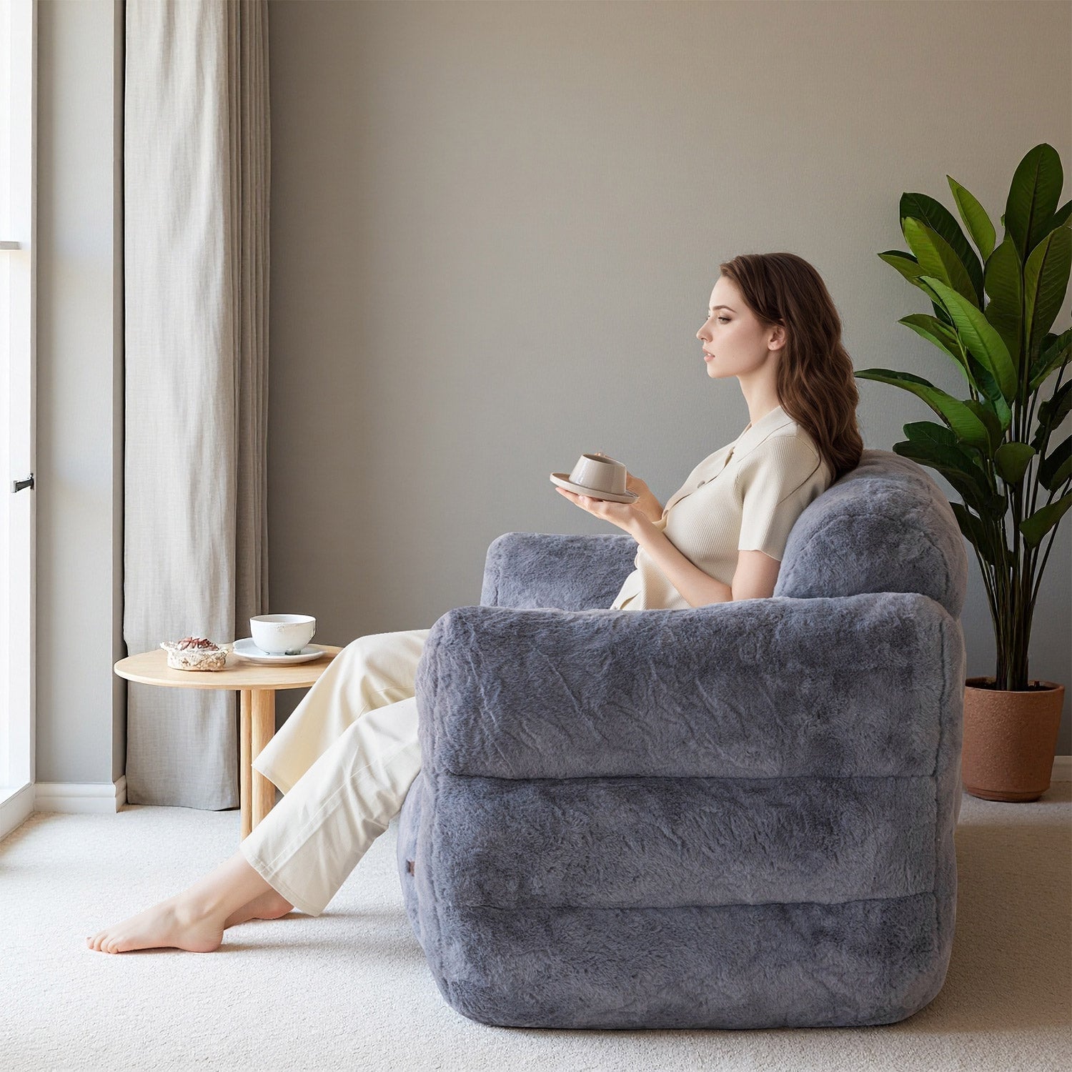 MAXYOYO Giant Bean Bag Chair - Ultra Soft Fluffy Bean Bag Couch for Living Room, Bedroom & Game Room - Dark Grey - Perfect for Relaxing, Lounging & Gaming