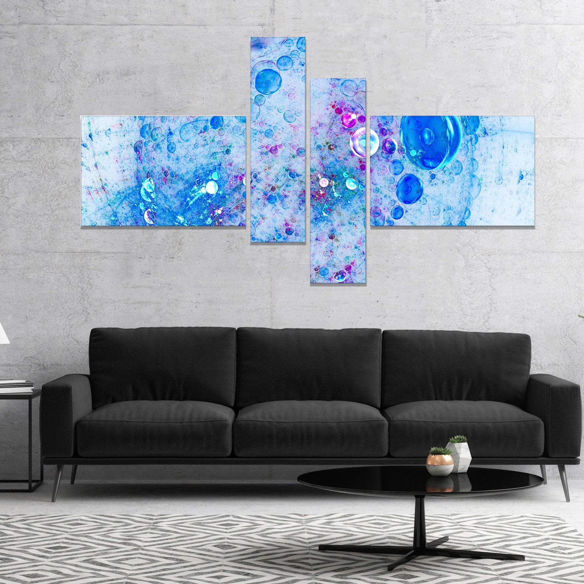 Blue Fractal Planet of Bubbles Abstract Wall Art Canvas - 60x32 Inch 5-Panel Modern Home Decor for Living Room, Bedroom & Office | Ready to Hang
