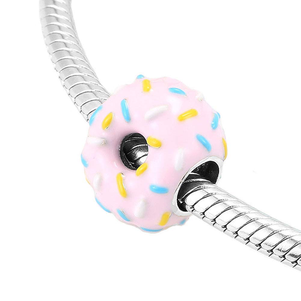 925 Sterling Silver Donut Charm - Pizza & Drink Food Charms for Pandora Bracelets - Birthday Gift for Her - Perfect for DIY Jewelry Making & Party Favors