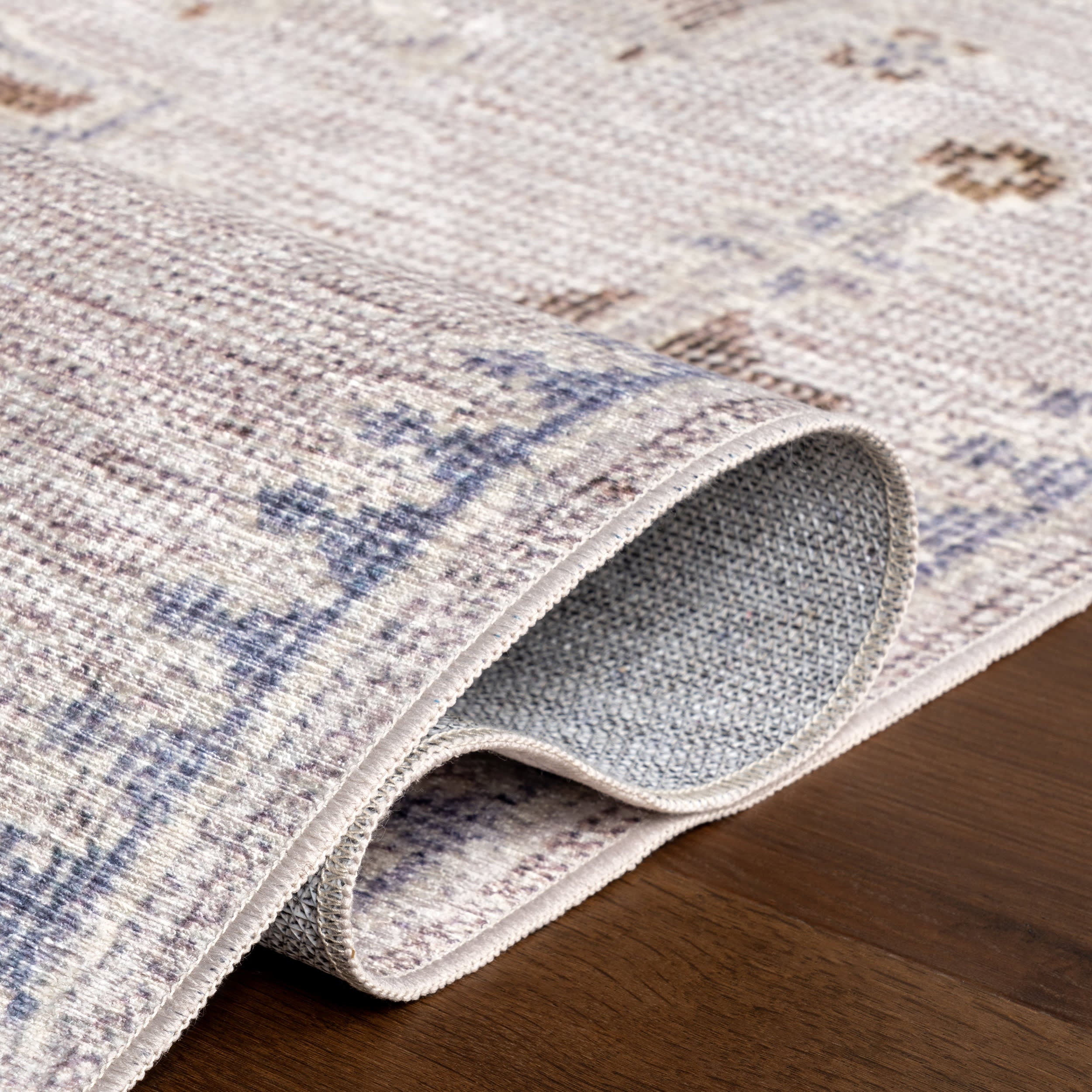 Brenda Hazy Heraldry Spill-Proof Washable Area Rug - Soft Beige Non-Slip Living Room Rug for Home, Kitchen & Nursery | Machine Washable & Durable