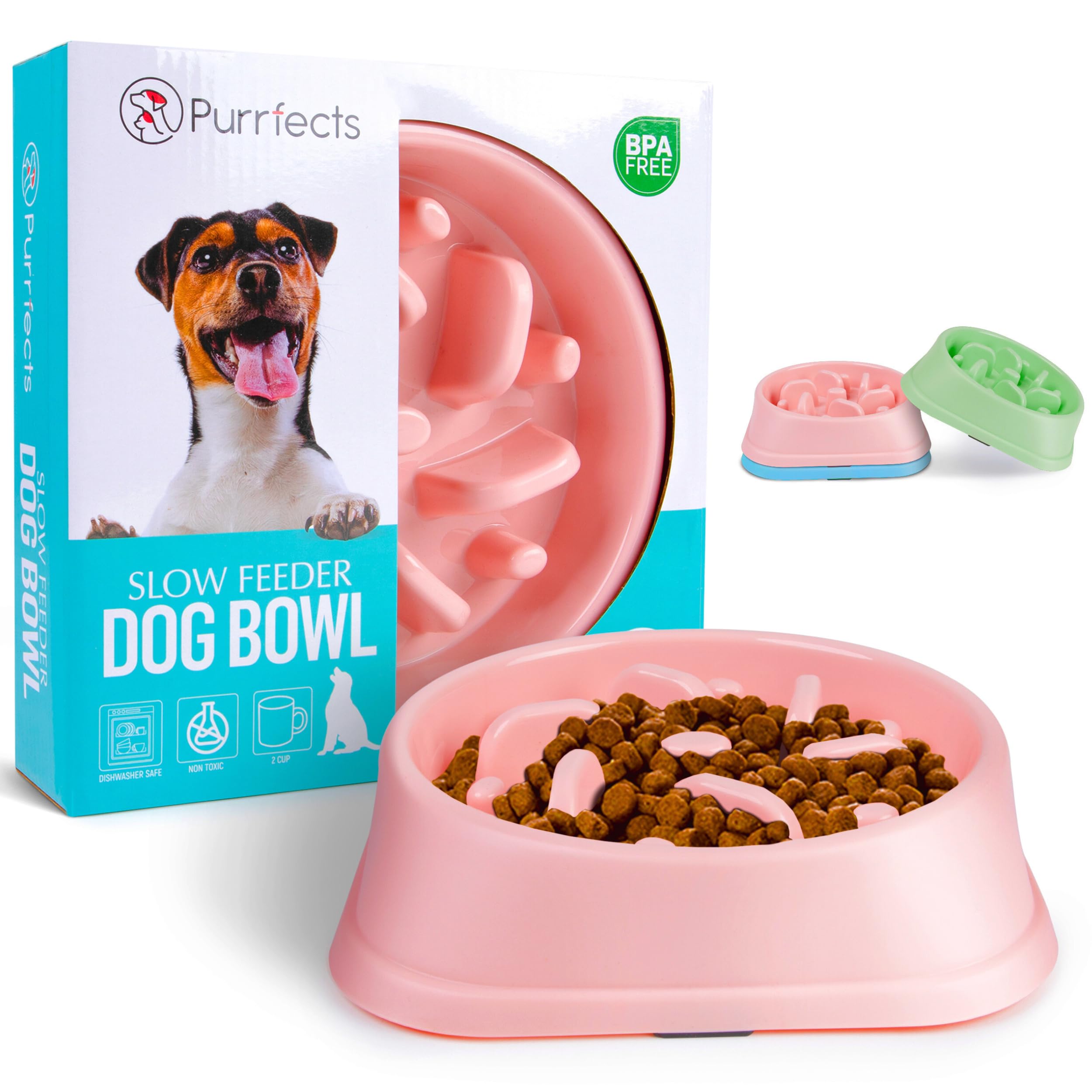 Slow Feeder Dog Bowl for Small & Medium Dogs - Anti-Choke & Anti-Bloat Design - Blush Pink Pet Food Dish - Perfect for Fast Eaters & Digestive Health - Great for Mealtime Enrichment & Portion Control