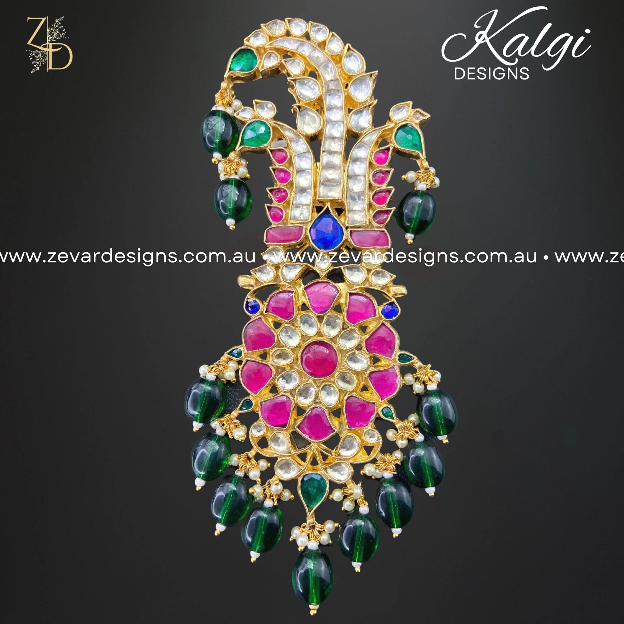 Designer Pachi Kundan Kalgi Multicolored Indian Hair Accessory | Traditional Bridal Jewelry for Weddings & Festivals | Perfect for Bollywood Dance Performances & Cultural Events
