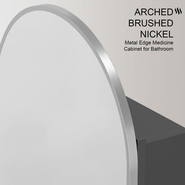 Arched Recessed Medicine Cabinet with Mirror - Brushed Nickel Bathroom Storage Cabinet, 16x31 Inch - Perfect for Small Bathrooms & Vanity Spaces