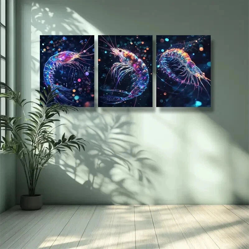 3-Piece Shrimp Dream Wall Art Set - Framed Canvas 50x70cm (20x28in) - High Quality Print - 100% Australian Made - Ready to Hang - Perfect for Living Room, Bedroom & Office Decor