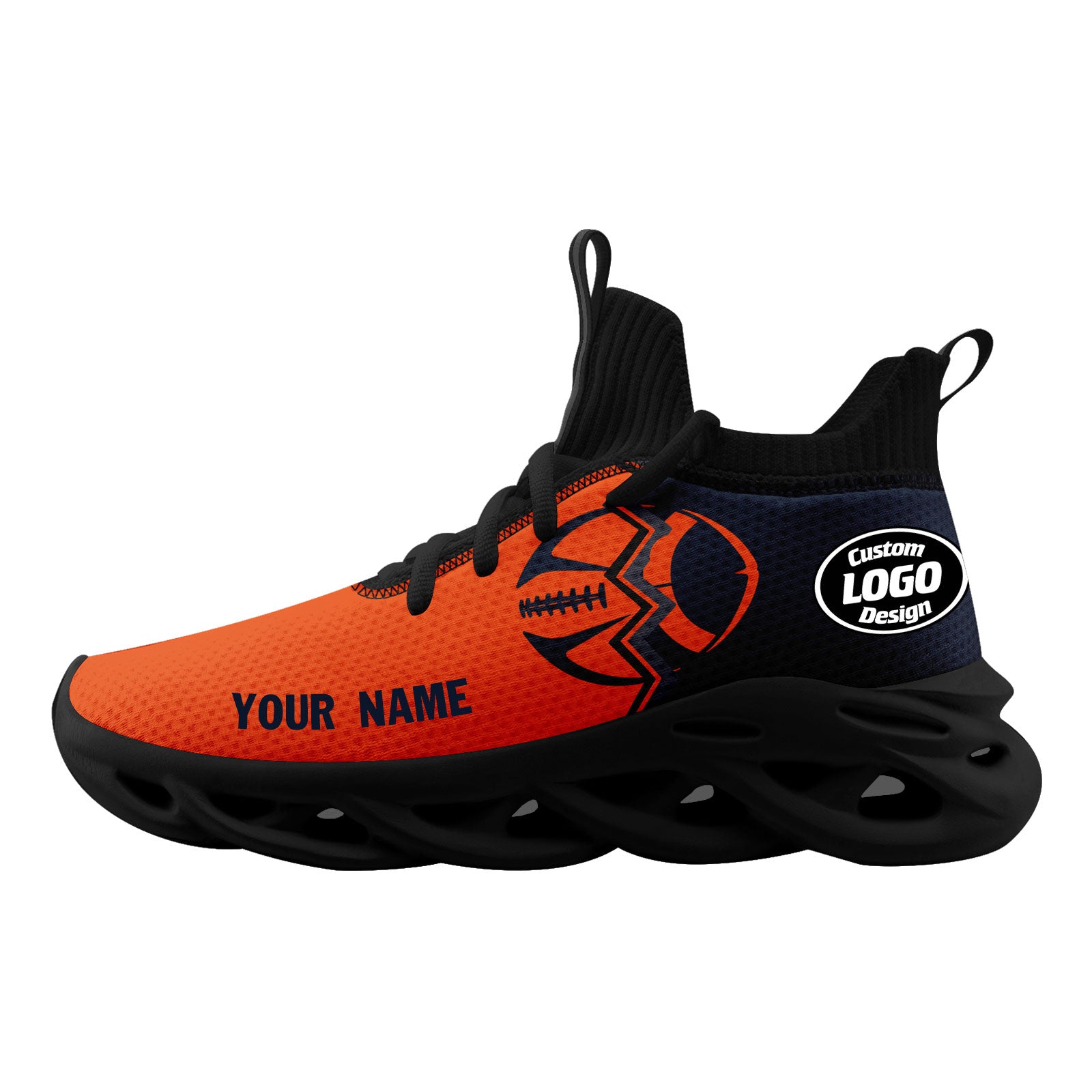 Custom Deep Blue & Orange Illinois MaxSoul Shoes and Hat Set - Personalized Sports Fan Combo D028017 - Perfect for Game Days, Tailgating, and Showing Team Spirit