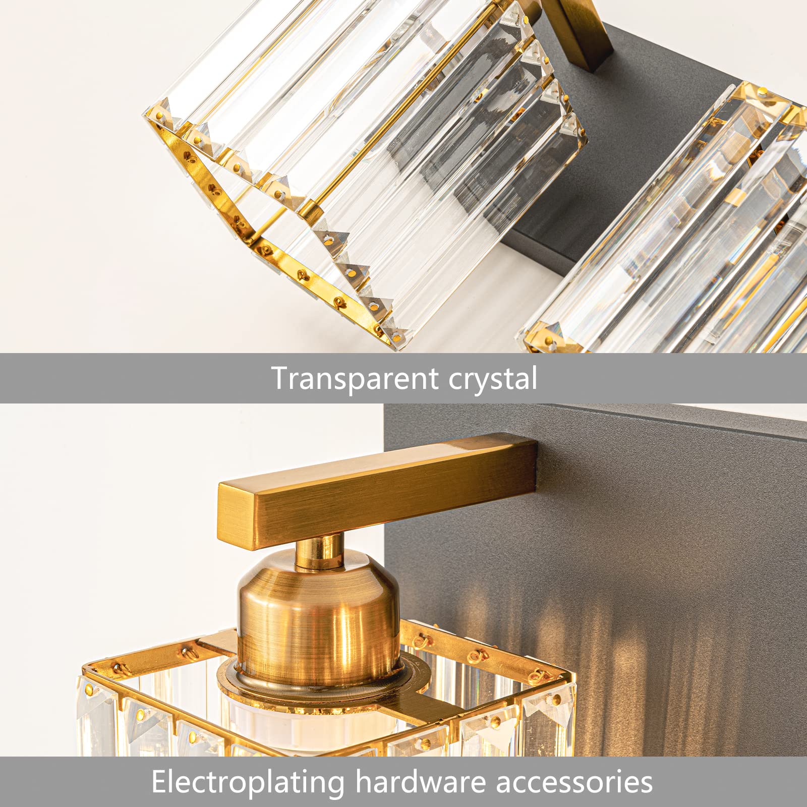 Modern Black Gold Crystal Bathroom Vanity Light - 3-Lights Wall Sconce Fixture for Elegant Powder Room & Master Bathroom Lighting
