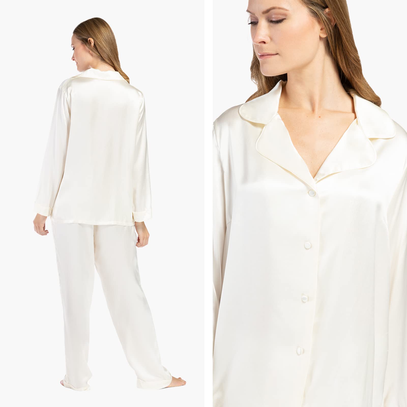 Fishers Finery Women's 100% Pure Mulberry Silk Long Sleeve Pajama Set - Soft Luxury Sleepwear with Gift Box for Christmas, Anniversary & Bridal Shower Gifts
