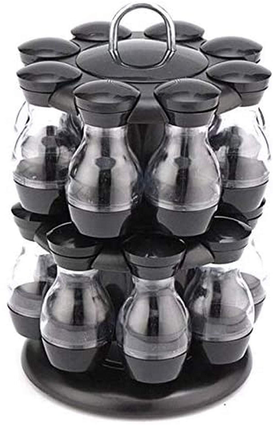 16-Piece Rotating Spice Jar Rack Set - 360° Spinning Condiment Organizer with Sealable Bottles for Kitchen, Coffee, Sugar & Seasonings - Perfect for Countertop Storage & Easy Access While Cooking