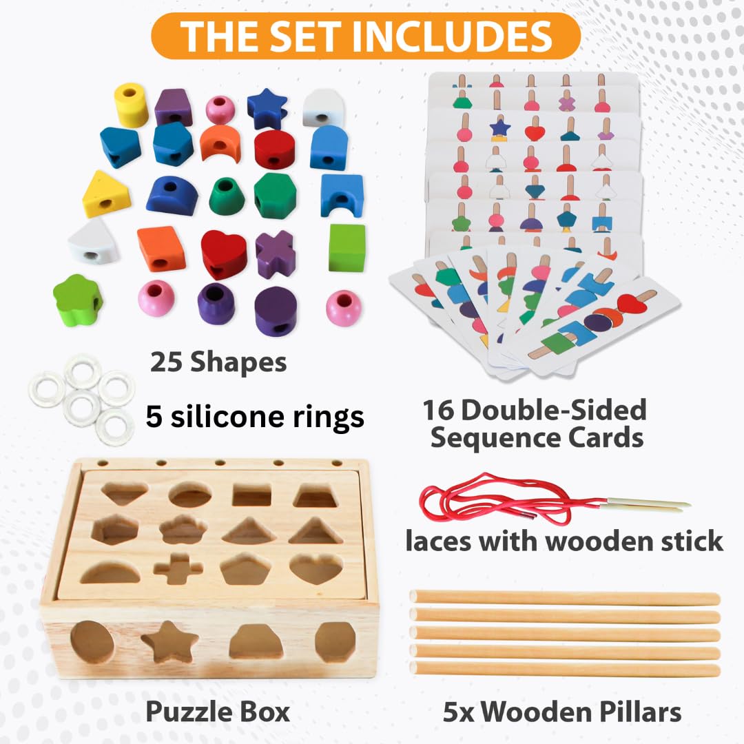 Montessori Wooden Beads Toy Set - STEM Learning Gift for Toddlers 3-6 Years - Perfect for Preschool Play & Fine Motor Skills Development
