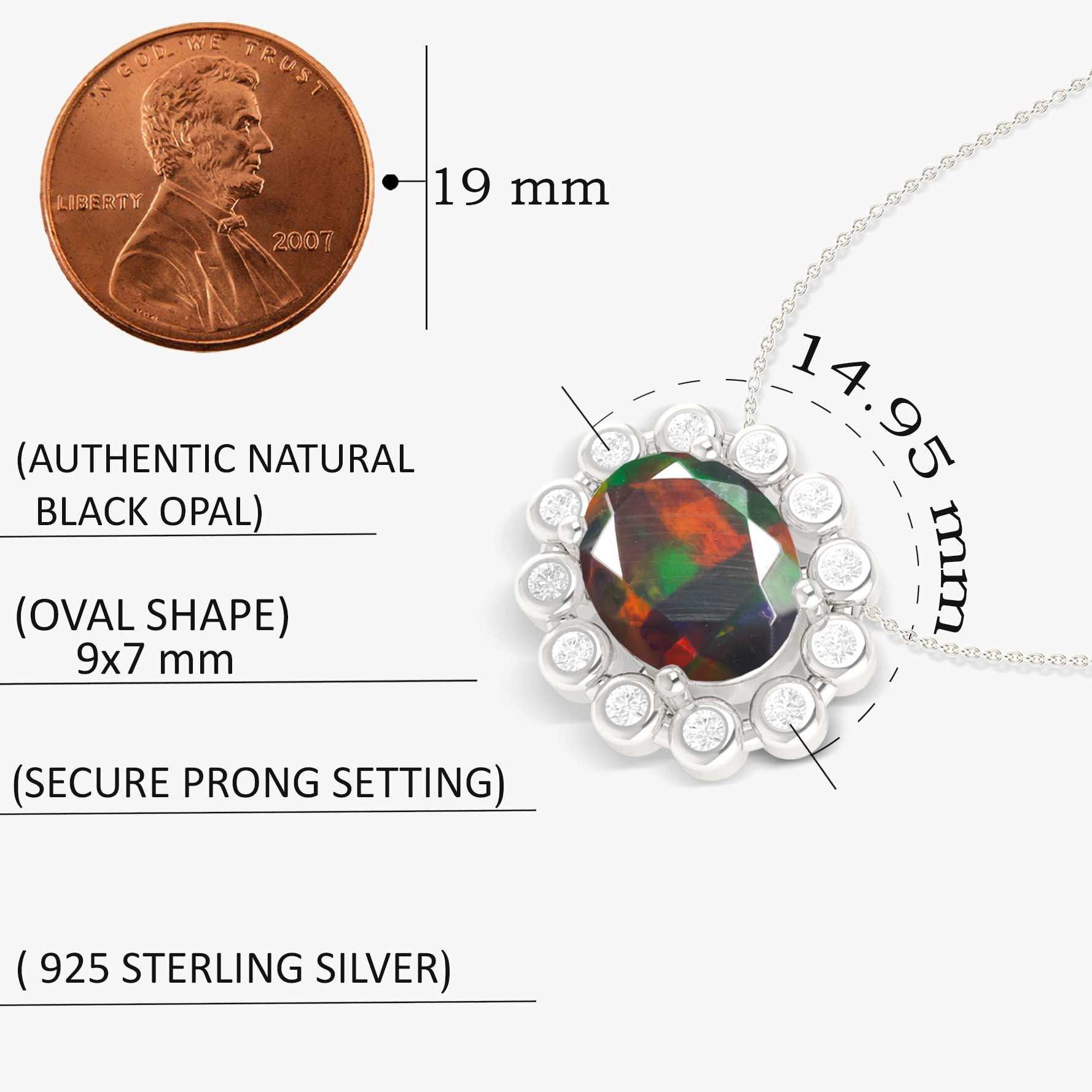 Natural Black Opal & White Zircon Halo Chain Pendant Necklace - Elegant Jewelry Gift for Women, Perfect for Parties, Weddings & Special Occasions